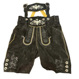Black leather lederhosen with eagle design and attached braces