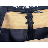 Close up of waistband and satin lining on the leather lederhosen