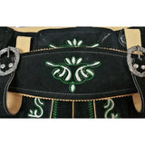 Close up of braces and waist of black leather lederhosen
