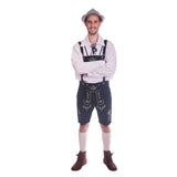 Black suede leather lederhosen shorts with braces, embroidered design, and side pockets – Wolfgang style.