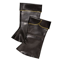 Black leather look boot tops worn over shoes for medieval, Santa or pirate costumes