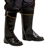 Black leather look boot tops worn over shoes for medieval, Santa or pirate costumes