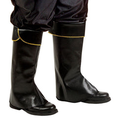 Black leather look boot tops worn over shoes for medieval, Santa or pirate costumes