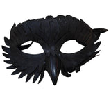 Black feathered mask on a white background