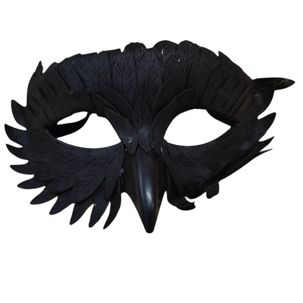 Black feathered mask on a white background