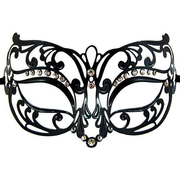 Black metal masquerade mask with diamantes