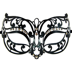 Black metal masquerade mask with diamantes