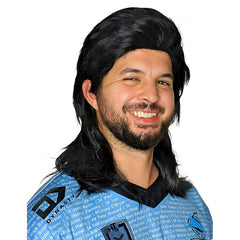 Black Mullet Bogan Wig for Mens 80s Retro Costumes – Front View