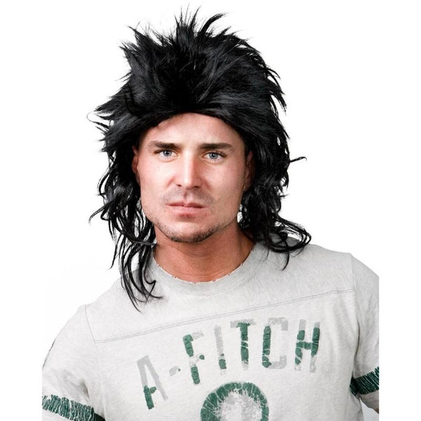 Black mullet in an unkept look, short at top and longer styles.