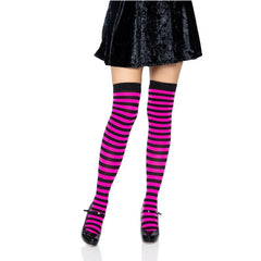 Black and neon pink striped thigh high stockings – Leg Avenue