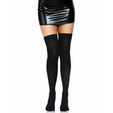 Second front view of Leg Avenue Black Opaque Nylon Thigh Highs, highlighting the sleek opaque finish and snug fit.