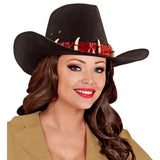 Woman Wearing Black Outback Hat for Aussie Costume
