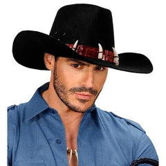 Black Outback Hat with Crocodile-Effect Band – Adult Front View