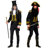 Black parade coat with accessories for steampunk and pirate theme