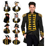 Assorted characters wearing the black parade coat with different accessories
