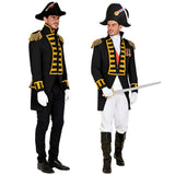 Black parade coat for men with gold trim and epaulets, renaissance, pirate, Napoleon, steampunk style