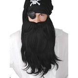 Black pirate beard and moustache costume set with elastic strap