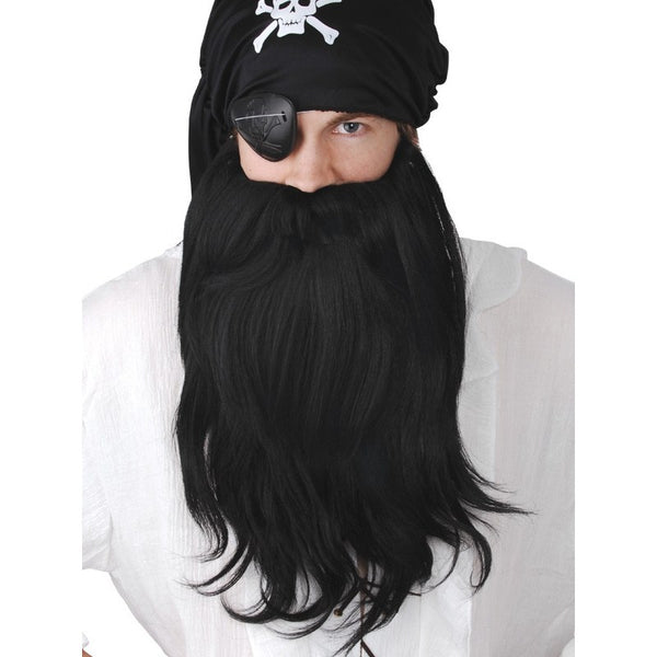 Black pirate beard and moustache costume set with elastic strap