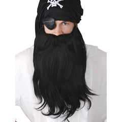 Black pirate beard and moustache costume set with elastic strap