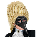 Person wearing a black plague style mask
