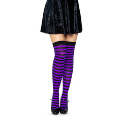 Black and purple striped thigh high Halloween stockings – Leg Avenue