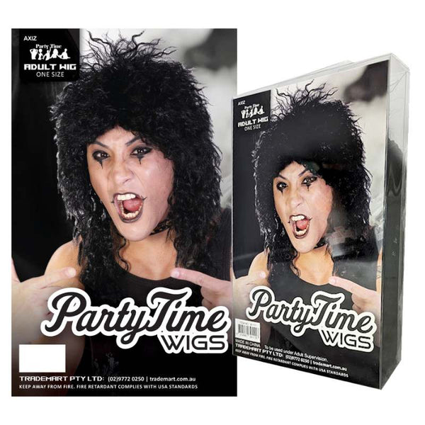 Black Rockstar Wig - Party Time, crimped mullet style wig.