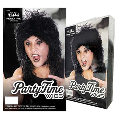 Black Rockstar Wig - Party Time, crimped mullet style wig.