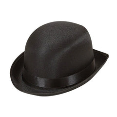 Black Satin Bowler Hat – Adult Front View