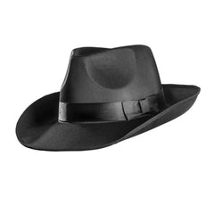 Black Satin Fedora Hat with Black Band – Adult Front View