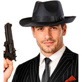 Man Wearing Black Satin Fedora Hat with 20s Costume