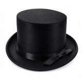 Black satin top hat costume hat for magicians, ringmasters, steampunk and formal fancy dress costumes.