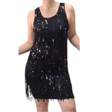 Black 1920s sequin flapper dress for hire