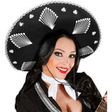 Womens Black and Silver Sombrero for Fiesta and Mexican Costumes