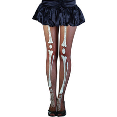 Black skeleton print pantyhose for Halloween, skeleton and gothic costumes.