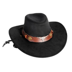 Black suede cowboy hat with bull decor