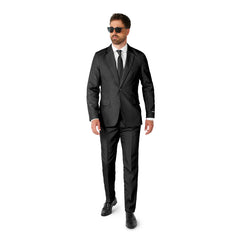 Black Suit mens costume with jacket trousers and tie front view