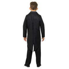 Child’s black tailcoat costume jacket – unisex design perfect for magicians, ringmasters, military, or historical-themed outfits.