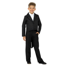 Child’s black tailcoat costume jacket – unisex design perfect for magicians, ringmasters, military, or historical-themed outfits.