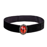 Black velvet choker with ornate red stone front view