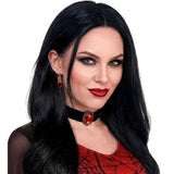 Black velvet red stone choker styled with gothic costume