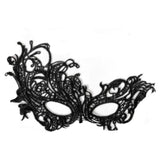 Black Venetian lace masquerade mask with ribbon ties