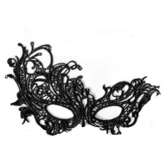 Black Venetian lace masquerade mask with ribbon ties