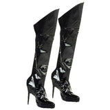 Women’s black vinyl boot tops with stretch fabric back, perfect for superhero or pirate costumes