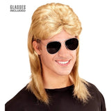 Blonde 80s wig with novelty glasses