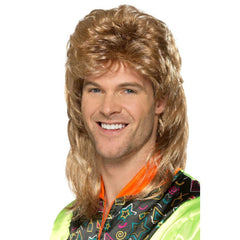 Blonde and brown mullet wig with short top and long back