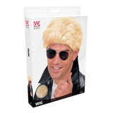 Packaging for blonde greaser wig with retro vibe