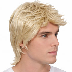 Blonde pop mullet wig for 70s, 80s, rock star, David Bowie inspired and retro costumes