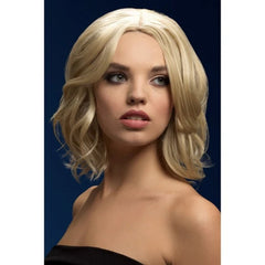 Olivia short wavy bob wig in blonde, 33cm with soft waves and faux skin crown, heat-resistant Fever synthetic wig