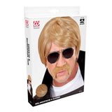 Box for retro TV detective wig sunglasses and moustache