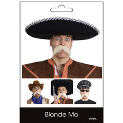 Blonde walrus-style costume moustache with adhesive backing